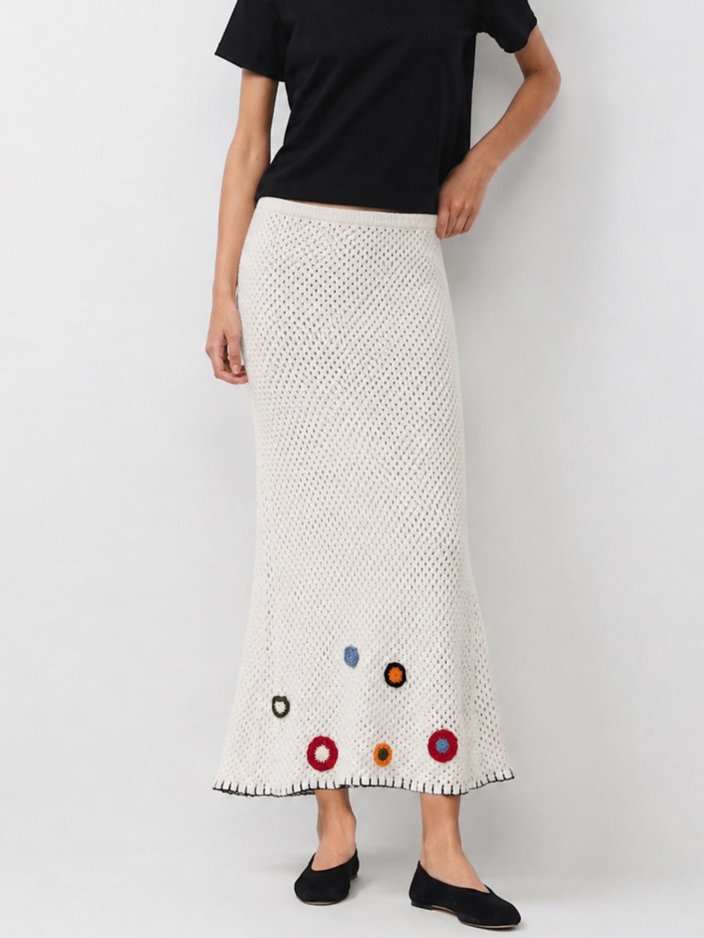 Topshop Knit Crochet Maxi Skirt White Floral Detail XS NWT Boho Chic